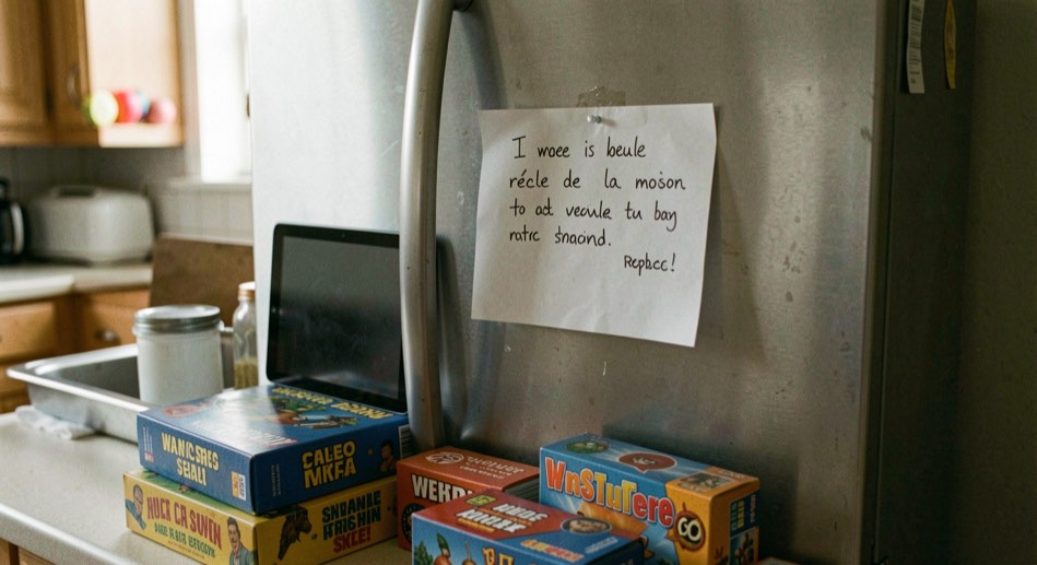 Un mètre ruban déroulé le long d'un plan de travail en bois brut dans une petite cuisine en rénovation, lumière naturelle latérale d'une fenêtre, cadrage serré au niveau du plan.